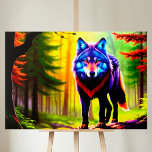 Impressão Em Tela Wolf Bright Forest Animal Neon Dawn Wild<br><div class="desc">Um lobo na floresta contra o pano de fundo do amanhecer,  um quadro muito brilhante e colorido. Há um efeito néon.</div>