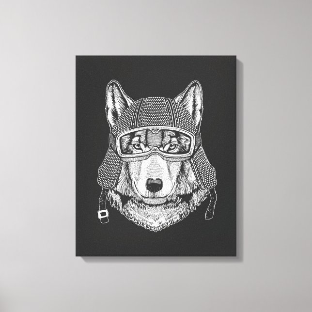 Impressão Em Tela Wolf Dog Motorcycle Rider (Frente)