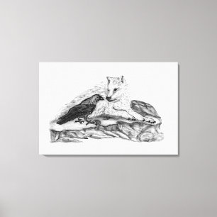 Impressão Em Tela Wolf e Raven - Design preto e branco