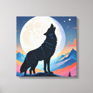 Impressão Em Tela Wolf Howling Na Lua