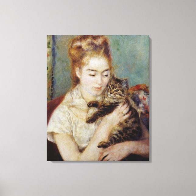 Impressão Em Tela <Woman with a Cat>por Pierre-Auguste Renoir (Frente)