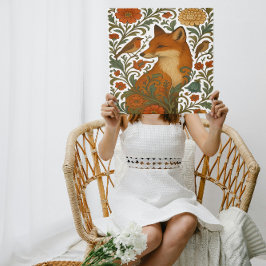 Impressão Em Tela Woodland Grace Fox Motif in Bloom