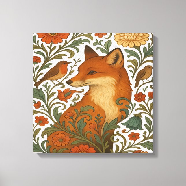 Impressão Em Tela Woodland Grace Fox Motif in Bloom (Frente)