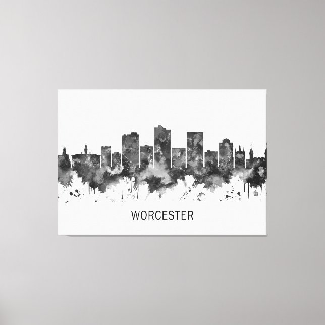 Impressão Em Tela Worcester Massachusetts Skyline BW (Frente)