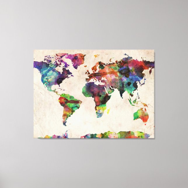 Impressão Em Tela World Map Urban Watercolor (Frente)