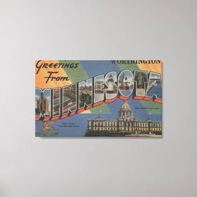 Impressão Em Tela Worthington, Minnesota - Cenas com letras grandes (Frente)