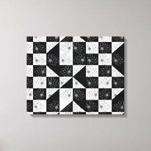 Impressão Em Tela Xadrez preto e branco vintage e flores