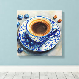 Impressão Em Tela Xícara de Café Azul Elegante com Mirtilos – Realis