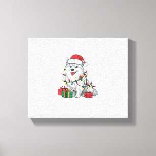Impressão Em Tela Xmas Lighting Santa Hat American Eskimo Dog Cristo