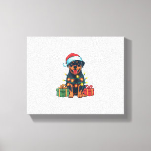 Impressão Em Tela Xmas Lighting Santa Hat Rottweiler no Natal