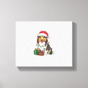 Impressão Em Tela Xmas Lighting Santa Hat Shetland Sheepdog Christma