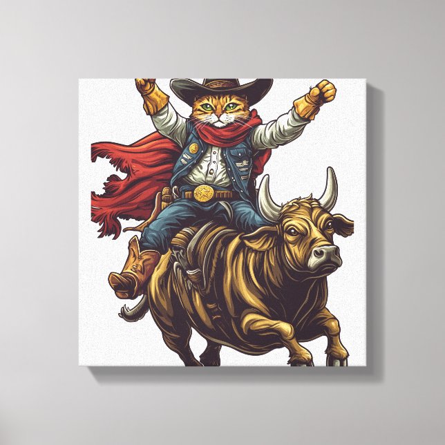 Impressão Em Tela Yeehaw Kitty � Wild West Cat Cowboy Rodeo (Frente)