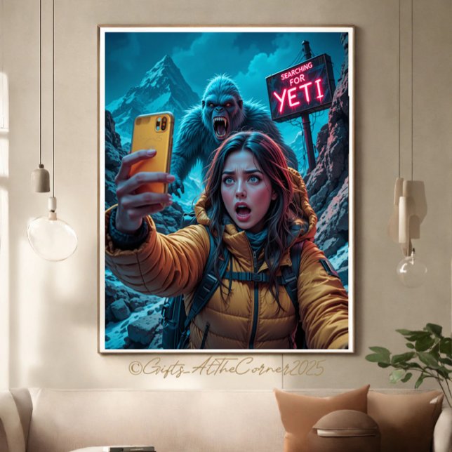 Impressão Em Tela Yeti Bigfoot Sasquatch Selfie Monte Everest Neon (Criador carregado)