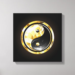 Impressão Em Tela Yin Yang dourado em preto