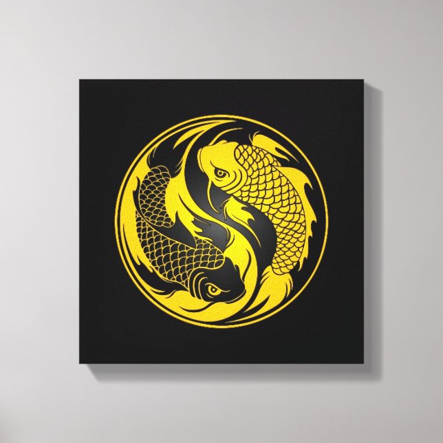 Impressão Em Tela Yin Yang Koi Fish, amarelo e preto (Frente)