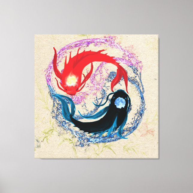 Impressão Em Tela yin yang koi peixe japanês estilo arte (Frente)