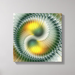Impressão Em Tela Yin Yang Verde Amarelo Fractal Abstrato Colorido