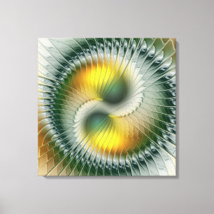 Impressão Em Tela Yin Yang Verde Amarelo Fractal Abstrato Colorido