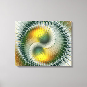 Impressão Em Tela Yin Yang Verde Amarelo Fractal Abstrato Colorido