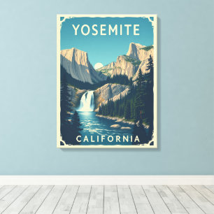 Impressão Em Tela Yosemite Waterfall California Vintage Retro