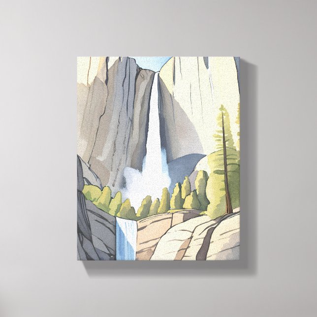 Impressão Em Tela Yosemite Waterfall | National Park Watercolor (Frente)