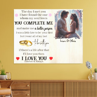 Impressão Em Tela You Complete Me Custom Photo Wedding Anniversary