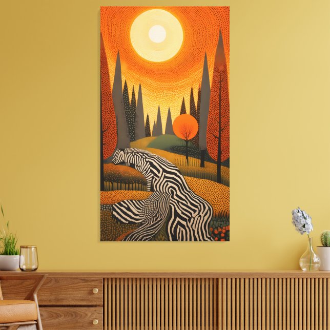 Impressão Em Tela Zebra River: Dot Art Sunset in the Wild (Insitu(Sala de estar))