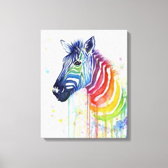 Impressão Em Tela Zebra Watercolor Arte Arco-Íris Tela Impressão (Frente)