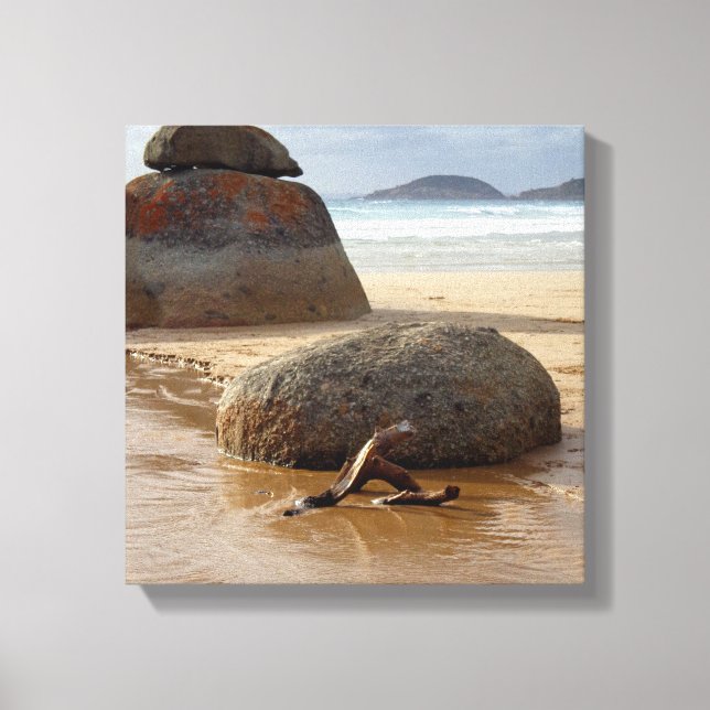 Impressão Em Tela Zen Stacking Boulders em Praia (Frente)