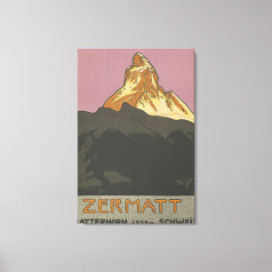 Impressão Em Tela Zermatt Matterhorn Vintage Suíça Esqui
