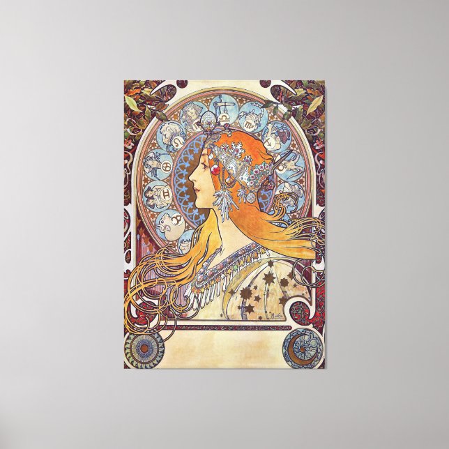 Impressão Em Tela Zodiac por Alphonse Mucha (Frente)