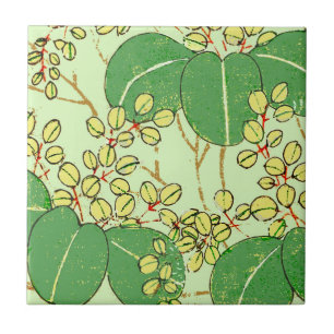 Impressão em xilogravura de folha verde botânica j