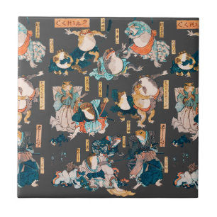 Impressão em xilogravura de sapo japonês Kuniyoshi