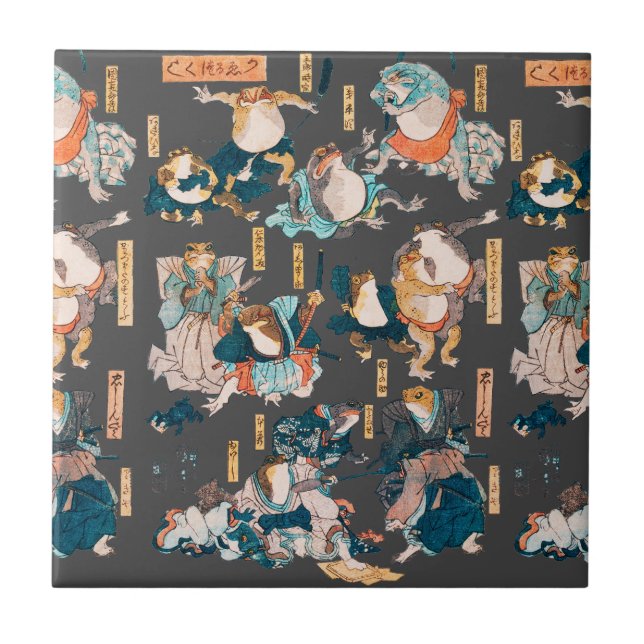 Impressão em xilogravura de sapo japonês Kuniyoshi (Frente)