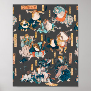 Impressão em xilogravura de sapo japonês Kuniyoshi
