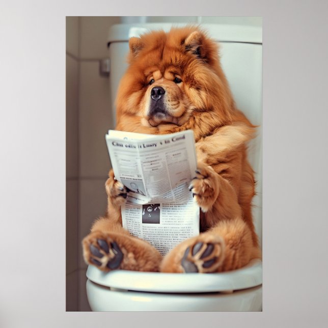 Impressão Engraçada de Banheiro Chow Chow, Cachorr (Frente)