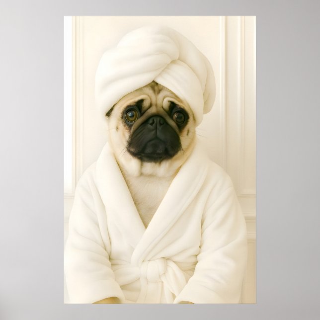 Impressão Engraçada de Banheiro Pug, Poster Pug em (Frente)