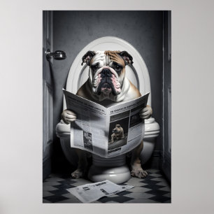 Impressão Engraçada de Bulldog para Banheiro Arte 