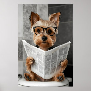 Impressão engraçada de Yorkie no banheiro, Lendo J