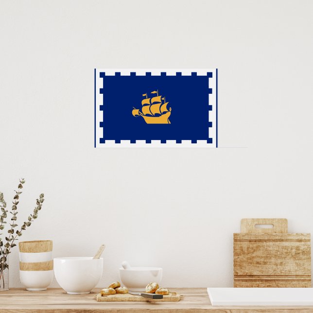 Impressão enquadrada com a bandeira da cidade de Q (Cozinha)