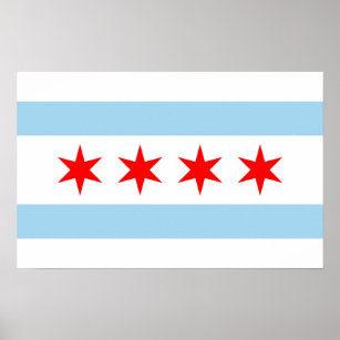Impressão enquadrado com Flag de Chicago, EUA