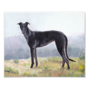 Impressão ereto da foto do cão do galgo preto