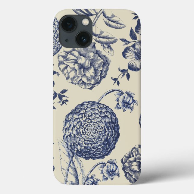 Impressão Flor Azul Antiquado Floral (Verso)