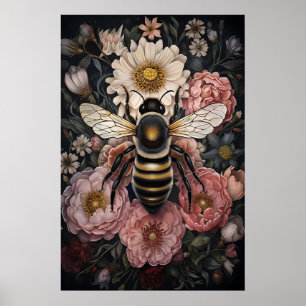 Impressão Floral Abelha Melancólica, Dark Academia
