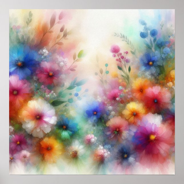 Impressão Floral Aquarela Abstrata (Frente)