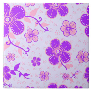 Impressão Floral bonito Roxo e Rosa na Lavanda