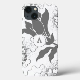 Impressão Floral Branco De Cinza Simples Com Monog