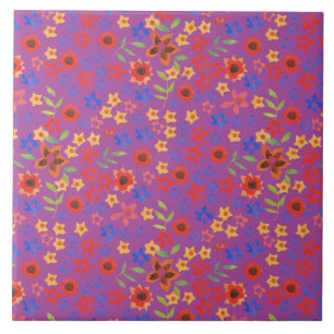Impressão Floral Chic Retro no Azulejo Magenta Cer