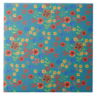 Impressão Floral Chic Retro no Azulejo Teal Cerâmi