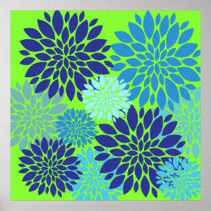 Impressão floral da arte da flor do azul e do